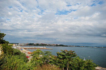 Park area and promenade at town Nesebar, Bulgaria.
