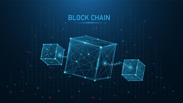 Blockchain technology concept on Low poly or polygonal style design with a chain of encrypted blocks to secure cryptocurrencies and bitcoin for online payments and money transaction