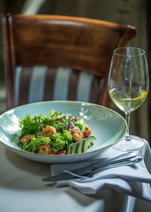 Salad with Greens, Shrimp and Avocado, Restaurant Food