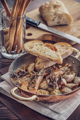 Seafood Grissini with Shrimps on Served Table, Restaurant Food