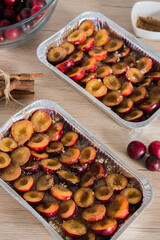 Plump pie in the summertime, wooden background