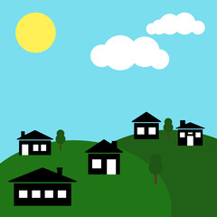 Fototapeta premium simple vector illustration houses and blue sky
