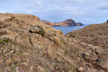 Peninsula Sao Lourenco in Madeira, mountains on flowers island, volcanic coast, Ponta de São Lourenço