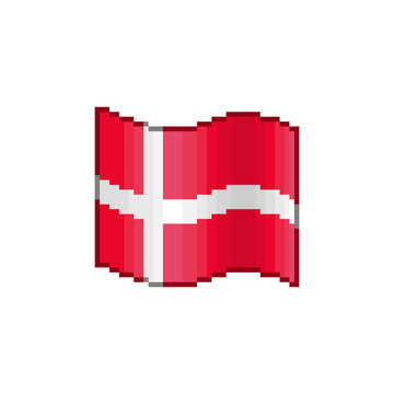 recommend clip art: colorful simple vector flat pixel art illustration of flowing flag of Denmark