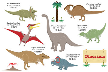パラサウロロフスを含むあまり有名ではない恐竜達の色付きのイラストセット