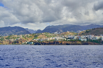 Fototapeta na wymiar View from the sea on the city of Funchal Madeira