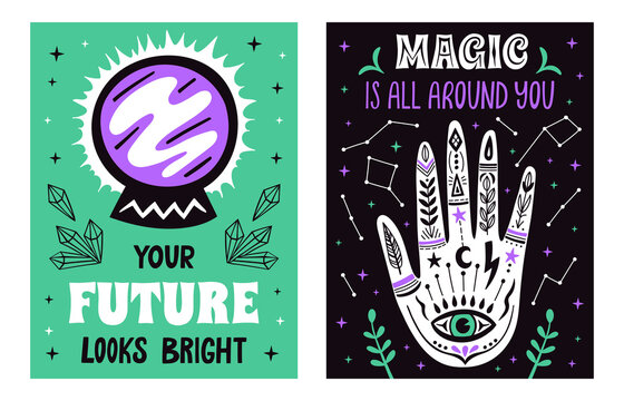 Magic mystical witchcraft lettering posters