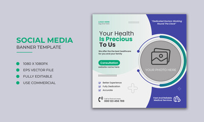 Healthcare medical social media banner and instagram post template