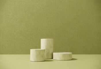 3D render podium, showcase on green background with tropical leaves and calla flower. Abstract natural,organic background for advertising products, spa body care, relaxation, health.