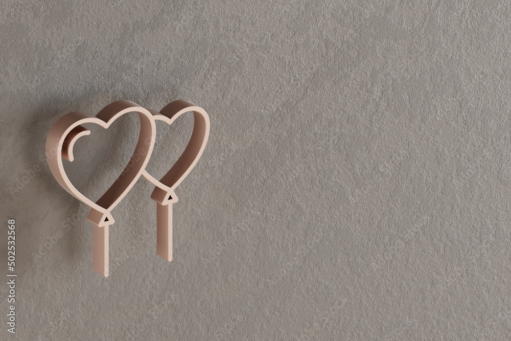 Aufkleber beautiful abstract illustrations golden heart balloons symbol icons on a gray wall background. 3d re