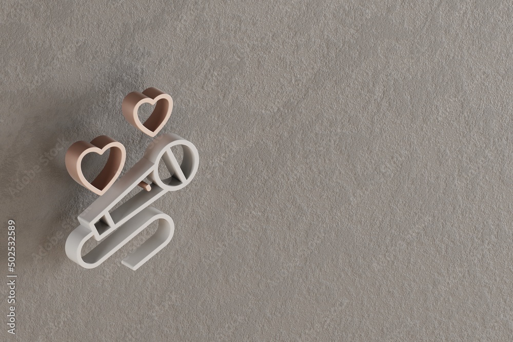 Poster Beautiful abstract illustrations Withe and Golden Microphone with heart symbol icons on a gray wall background. 3d rendering illustration. Background pattern for design. .