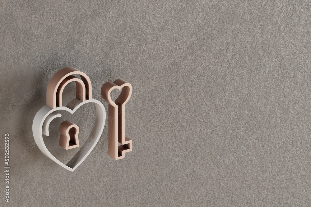 Aufkleber beautiful abstract illustrations withe and golden heart padlock symbol icons on a gray wall backgrou