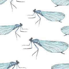Dragonfly pattern in watercolor technique.Hand-drawn dragonfly stylish print for your design.