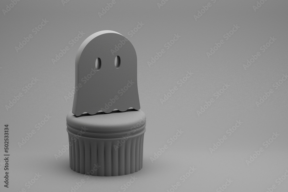 Poster Beautiful abstract illustrations gray Halloween ghost symbol icons on a column stand and wonderful background. 3d rendering illustration. Background pattern for design.