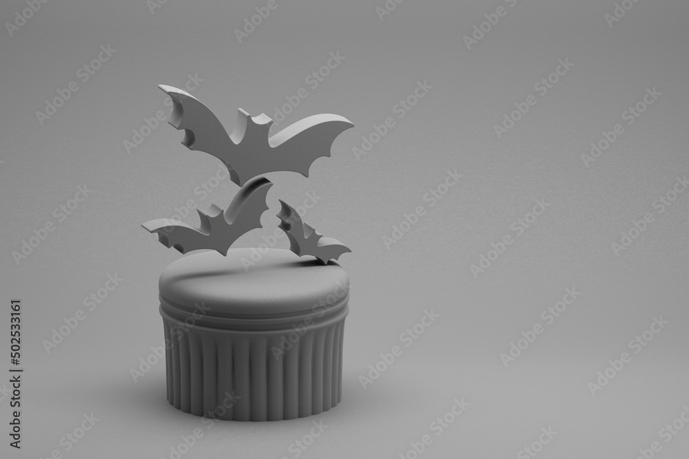 Poster Beautiful abstract illustrations grey Halloween bats symbol icons on a column stand and wonderful background. 3d rendering illustration. Background pattern for design.