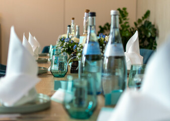 Table set in a restaurant with table decoration