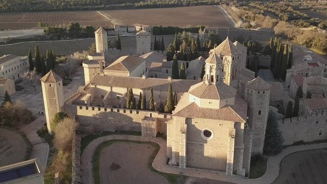 Drone Shot Of Monestir de Santa Maria de Poblet - Monastery In Spain
