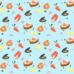 A pattern with the image of seafood. You can use it to print on wrapping paper or according to your choice
