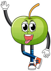 A green apple cartoon character on white background