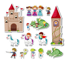 Obraz na płótnie Canvas Sticker set of Fairy tale characters