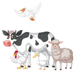 Farm animals on white background
