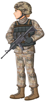 Soldier in uniform cartoon character