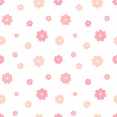 Seamless pattern with sakura flowers. Pink sakura on white background, Flat design. Floral seamless pattern for wrapping paper, wallpaper, textile, greeting card. Vector illustration