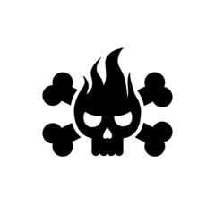 Dark Skull Logo template. Human Skull head fire icon
