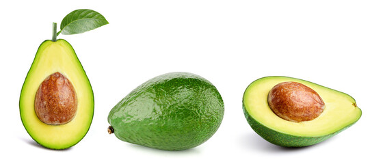 Avocado collection. Avocado set isolated on white background. Avocado macro. With clipping path