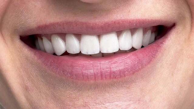 Perfect white teeth close up, female veneer smile, dental care and stomatology, dentistry