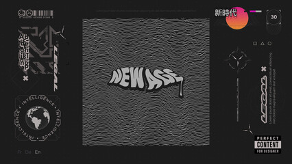 Modern background with cyberpunk design elements. Contemporary art for website, poster, banner, print with "New Age" sign.