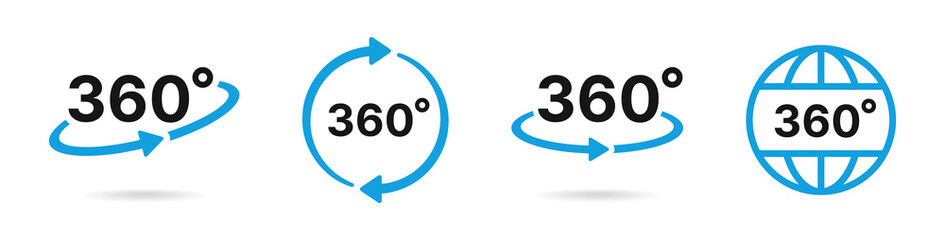 360 degree views vector illustration. Signs with arrows to indicate the rotation or panoramas to 360 degrees.