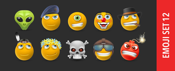 Vector cartoon faces with different emotions. Set of emoji icons