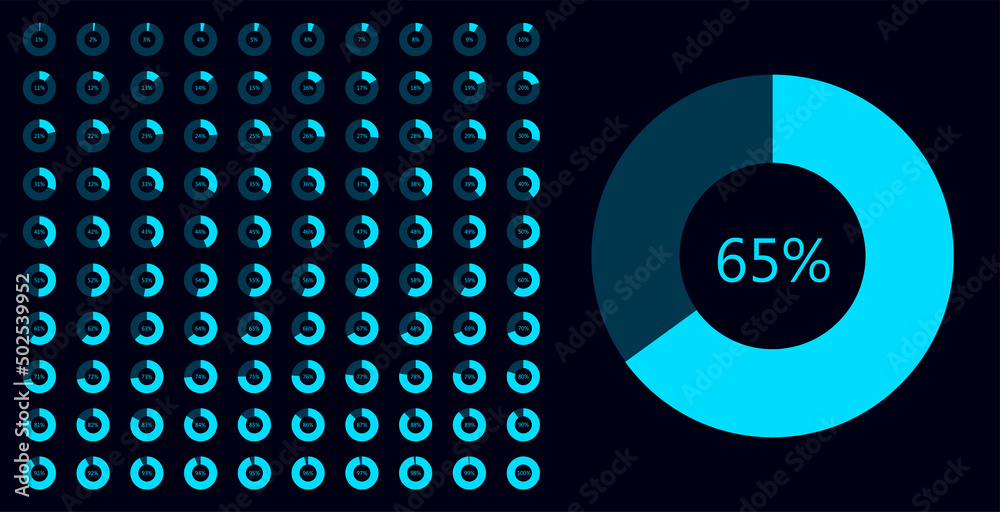 Wall mural set of percentage meter for report progress on blue background. vector illustration of circles downl