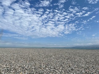 View of the beach, sea, clouds, stones, Batumi. High quality photo