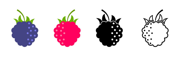 Raspberry blackberry vector icon. Natural fruit raspberry and blackberry icons. Stock vector - obrazy, fototapety, plakaty