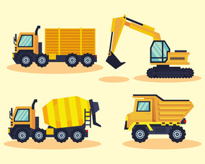 Obraz na płótnie Canvas four construction trucks