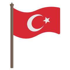 Turkish flag. Vector illustration. The red fabric is decorated with a white crescent and a star. The national symbol of the state develops in the wind. Flat style. Isolated background. 