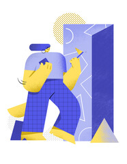 the ​character of a person with a flag, entering a door of mystery. 