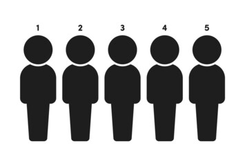 ナンバリングした5人の人のアイコン・ピクトグラム - チーム・集団のイメージ素材