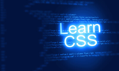 Learn to cade CSS  Computer Programming Blue background with Glow light. Futuristic Coding Digital Abstract. Codes Online Leaning and education Concept  