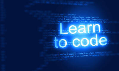 Learn to cade Computer Programming Blue background with glowing light and copy space. futuristic Coding Abstract. Digital Codes Leaning and education Concept  