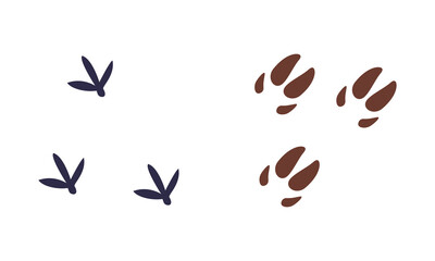 Animal Footprint Trail on the Ground as Trace for Hunting Vector Set