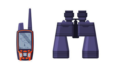 Binoculars and Walkie Talkie as Hunting Accessory Vector Set