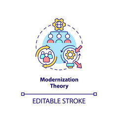 Modernization theory concept icon. Social progress and development abstract idea thin line illustration. Isolated outline drawing. Editable stroke. Arial, Myriad Pro-Bold fonts used