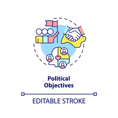 Political objectives concept icon. International cooperation process abstract idea thin line illustration. Isolated outline drawing. Editable stroke. Arial, Myriad Pro-Bold fonts used