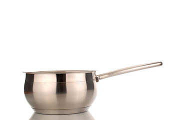 One metal ladle, close-up, isolated on a white background.