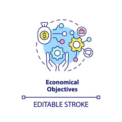 Economic objectives concept icon. International cooperation processes abstract idea thin line illustration. Isolated outline drawing. Editable stroke. Arial, Myriad Pro-Bold fonts used