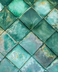 old paint vintage background. Geometrical green rhomb.