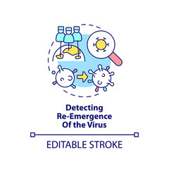 Detecting reemergence of virus concept icon. International cooperation against covid abstract idea thin line illustration. Isolated outline drawing. Editable stroke. Arial, Myriad Pro-Bold fonts used